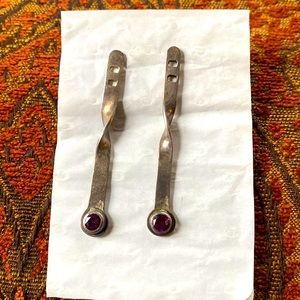 Garnet studded earrings Artisan made in Warren Vermont silver new 2 inches long